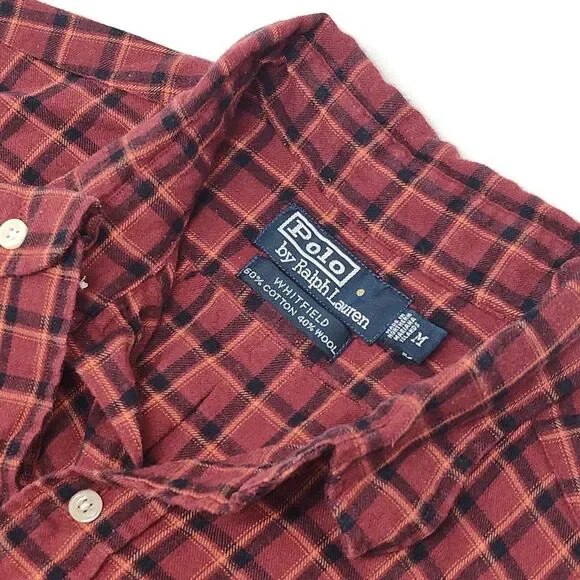 Polo Ralph Lauren Shirt Men's Sz Medium Whitfield Wool Blend Plaid Button Up - Picture 1 of 5